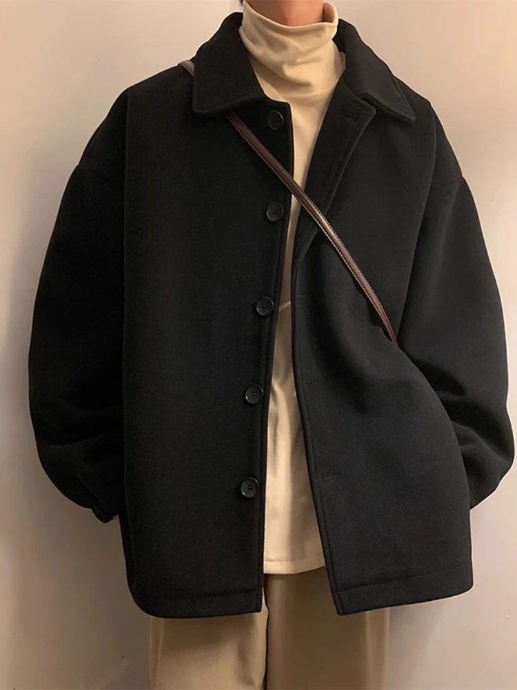 

Pure Bla Woolen Jaet Men's Spring Autumn ort Coat Trendy Briti Sle Casual Faion Outerwear Windproof Long Sve
