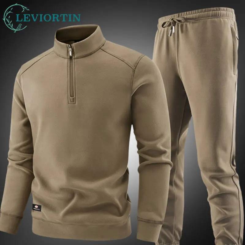 Men's Autumn Winter Fleece Tracksuits: Thermal Sherpa Fleece Jacket + Fleece-Lined Jogger Pants/Leggings Casual Sportswear Set