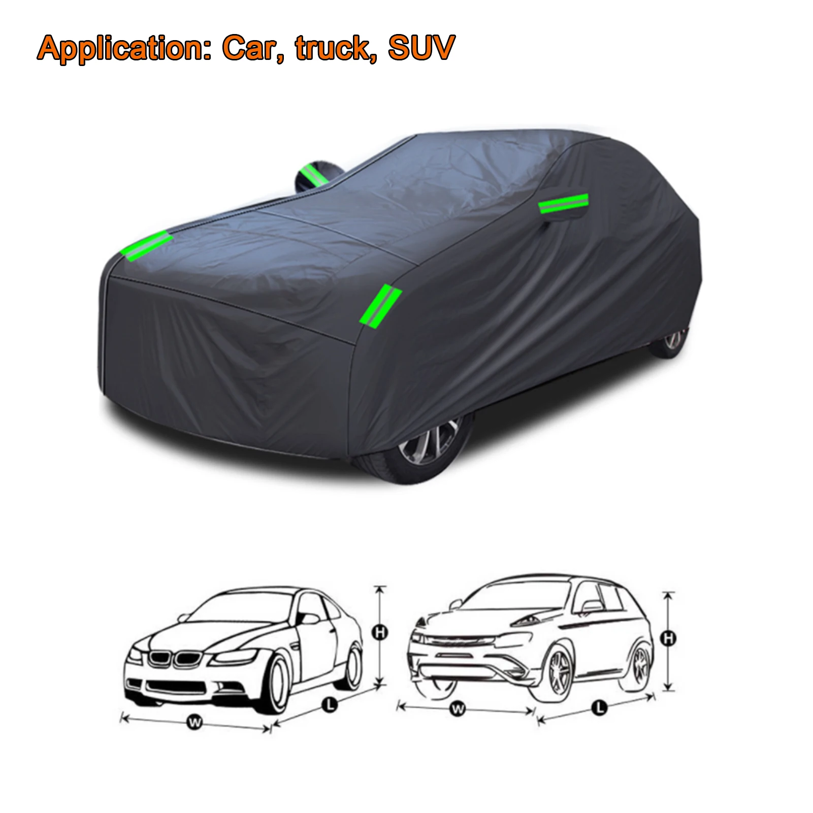 Car Covers UV  190T Silver Cloth Dustproof Vehicle Cover Black with Reflective Strips for Off Road Vehicle for Trucks