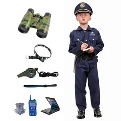 Kids Cop Uniform Dress Up America Police Costume for Boys with Whistle Walkie-talkie Pistol Toys Gifts