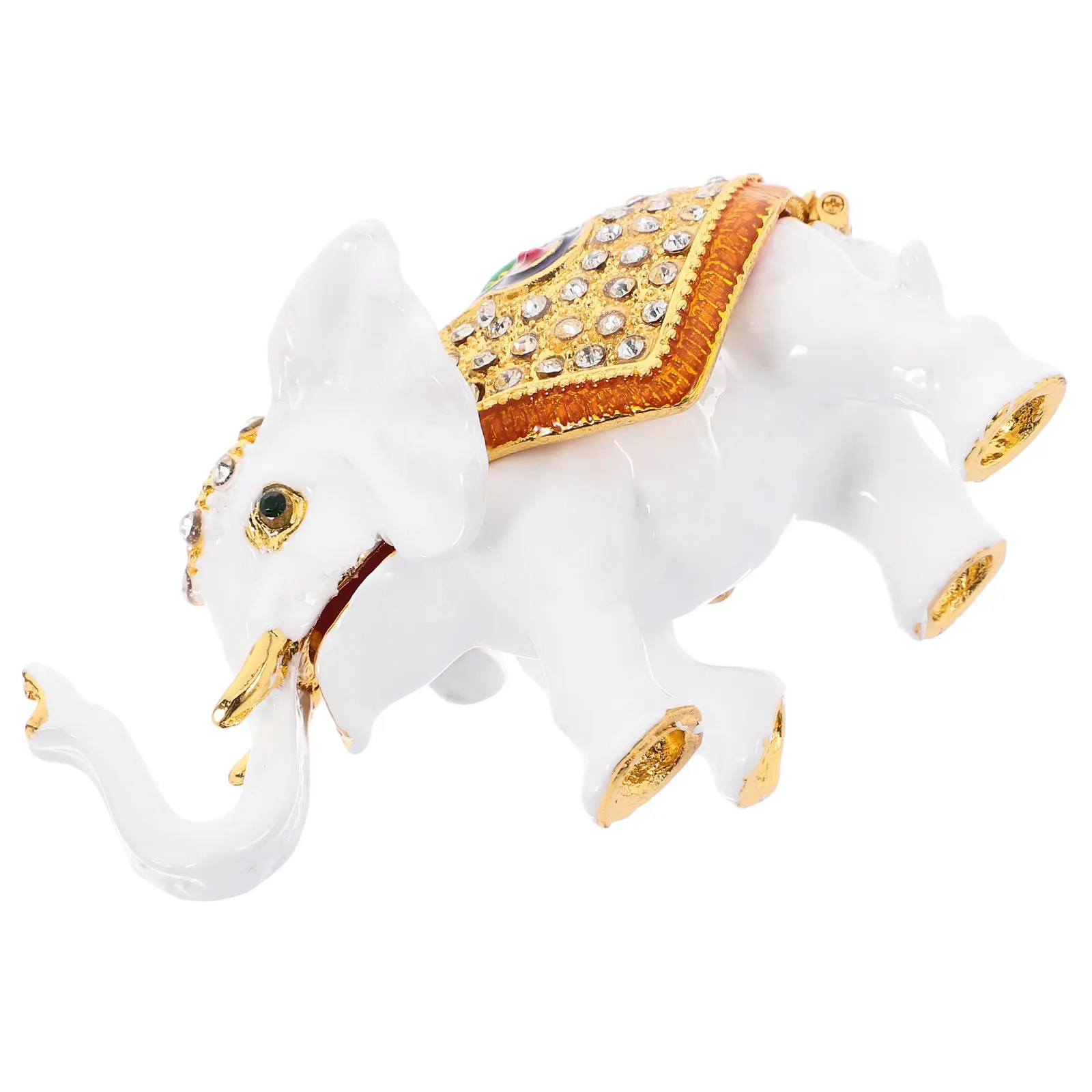 

Hand Painted Enamel Elephant Trinket Box Hinged Mini Jewelry Organizer Ring Necklace Holder Decorative Animal