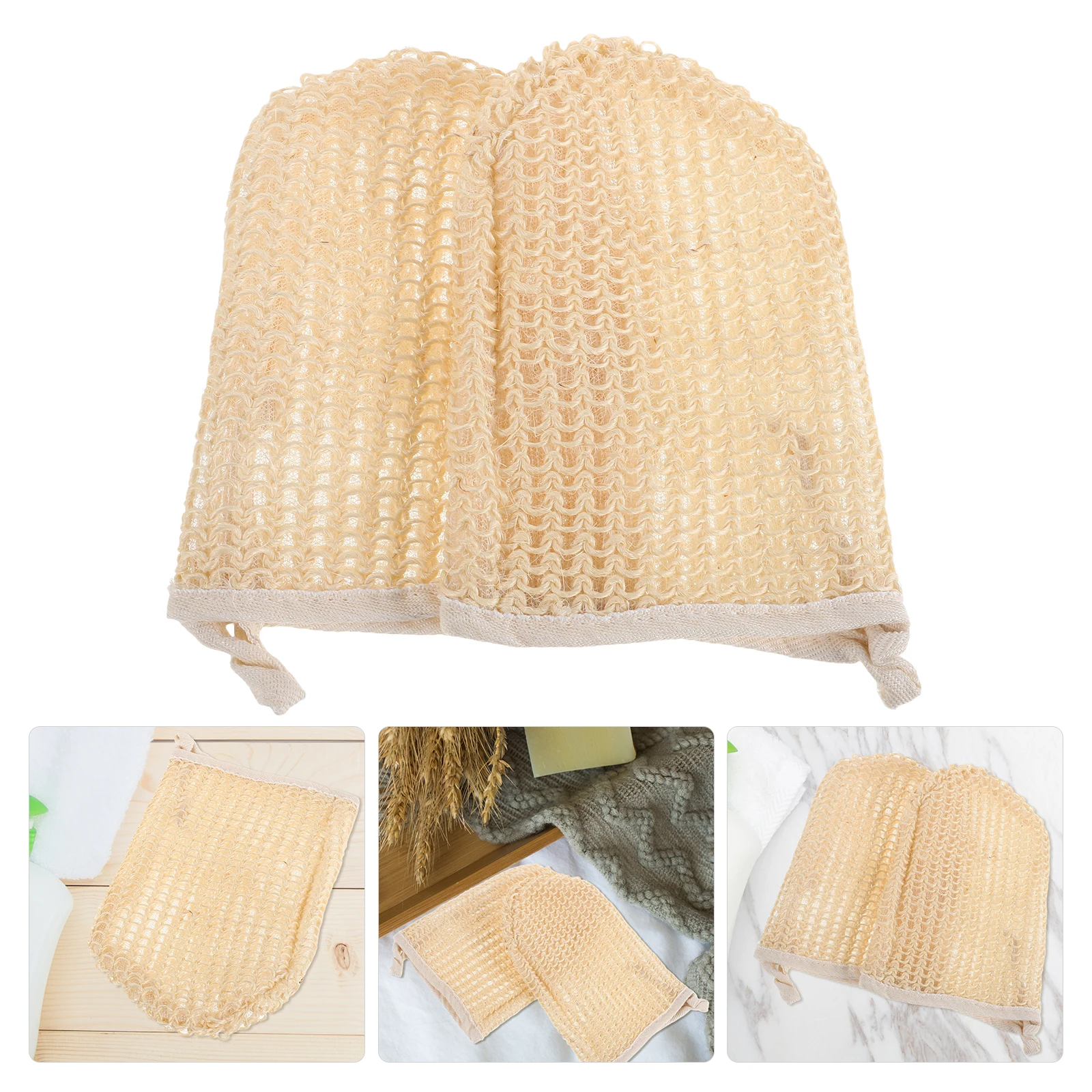 

2Pcs Sisal Gloves Body Scrubber Exfoliator Bath Mitts Double Sided Shower Gloves Reusable Cleaning Dead Skin Removal