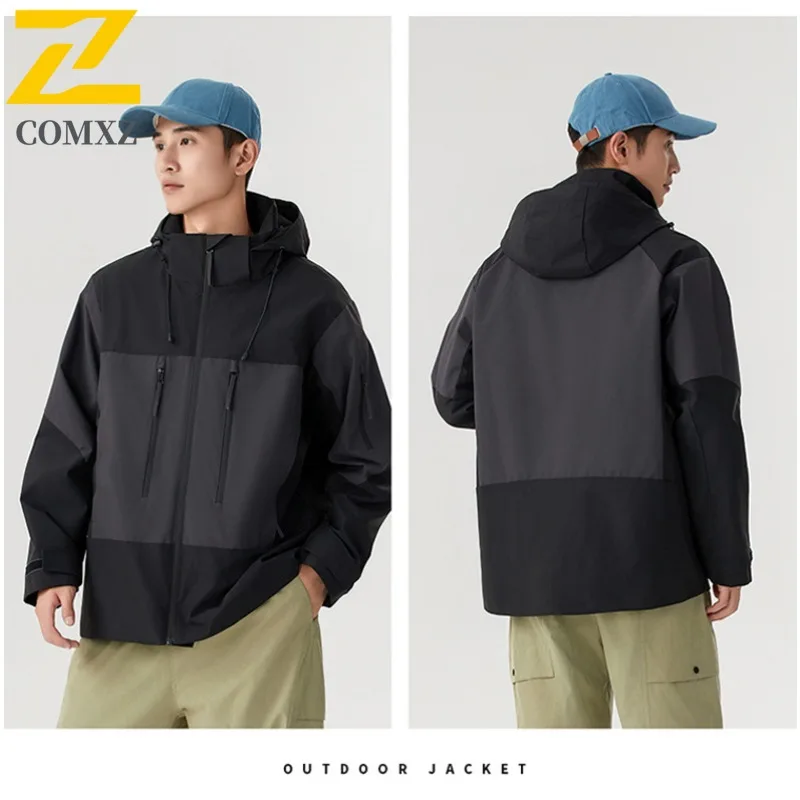 

COMXZ Men Overcoat Windproof Wear Resistant Hunting High-Quality Lightweight Camping Hiking Biker Jacket Travel Walking Coat