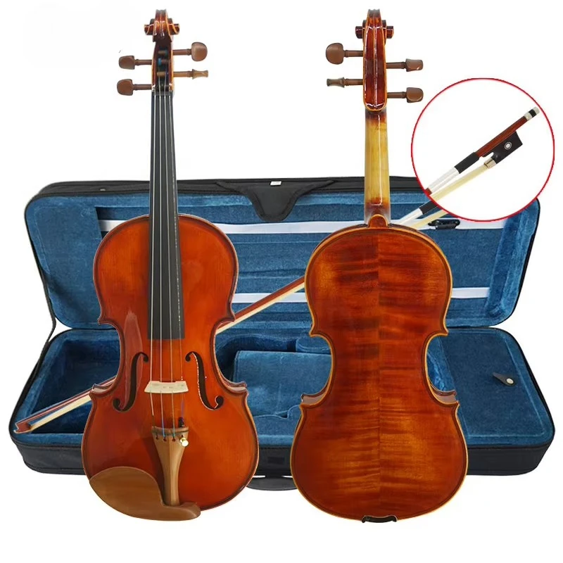 Gloss Varnished Professional Violin Orange Brown Finish Flamed Maple Wood Handmade String Instrument For Advanced Musicians
