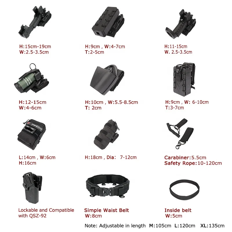 Sabuk Taktis TLF Yakeda Cinturon Nylon 11 Buah Set Kantong Molle Keamanan Luar Ruangan untuk Pria