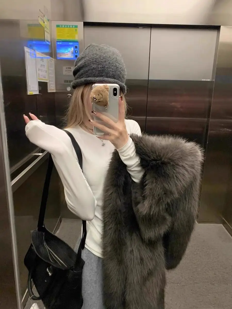 

Куртка из искусственного меха для девочек, пальто, женская диагональная свободная форма, молодая красивая подкладка, открытая подкладка с длинными рукавами, потертая шерсть