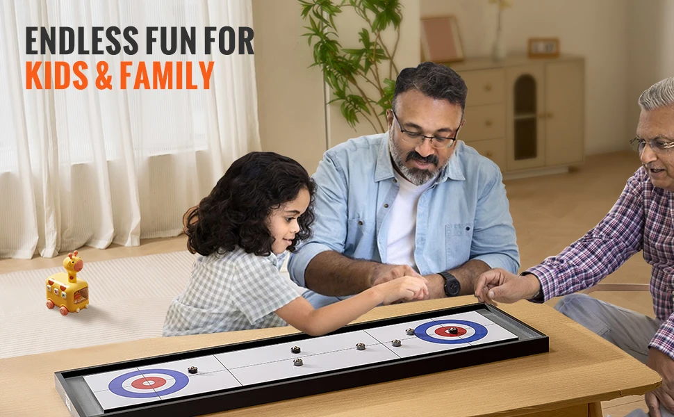 VEVOR Shuffleboard and Curling 2 in 1 Board Games Two Sided Tabletop Shuffleboard with Shuffleboard and Curling Combo Game Set