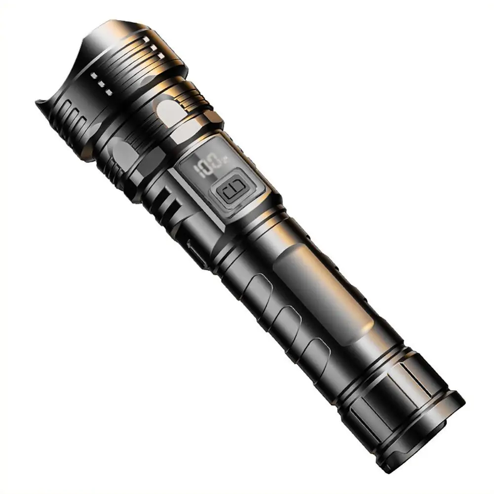 Flashlight White Lazer Zoomable Beam With Battery Display, Ultra-Long Throw Rechargeable Searchlight, Portable Tactical Lamp