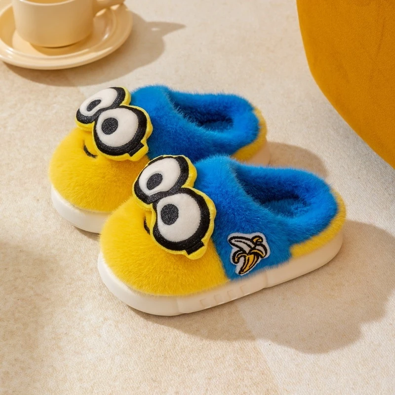 Minions Anime Peripheral Children'S Cotton Slippers Keep Warm 2024 New Indoor Home Furry Mop With Anti Slip And Cute Toe Cover