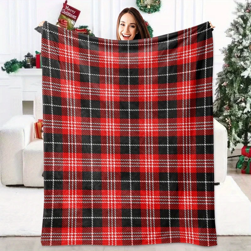 Christmas Plaid Deer Patchwork Throw Blanket,Warm Sofa,Bedroom Decor,Birthday Anniversary Winter Family Gathering Present