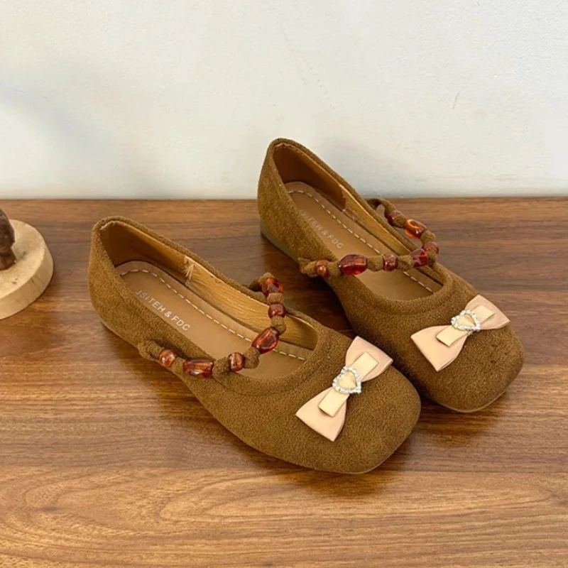 

Flats Women Mary Jane Shoes Bow Shallow Fashion Dress Loafers Shoes Woman Autumn 2025 Suede Dress New Casual Zapatillas De Mujer