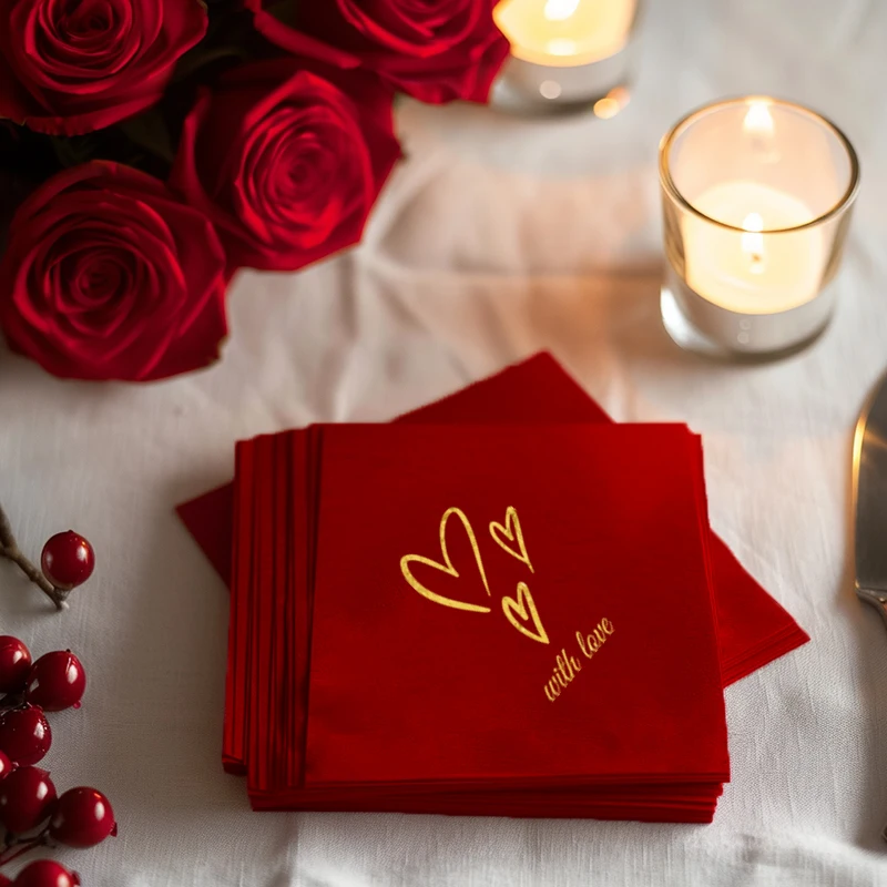 20Pcs  25×25CM  3-layer Gold foil napkin Family daily outings are niche and unique