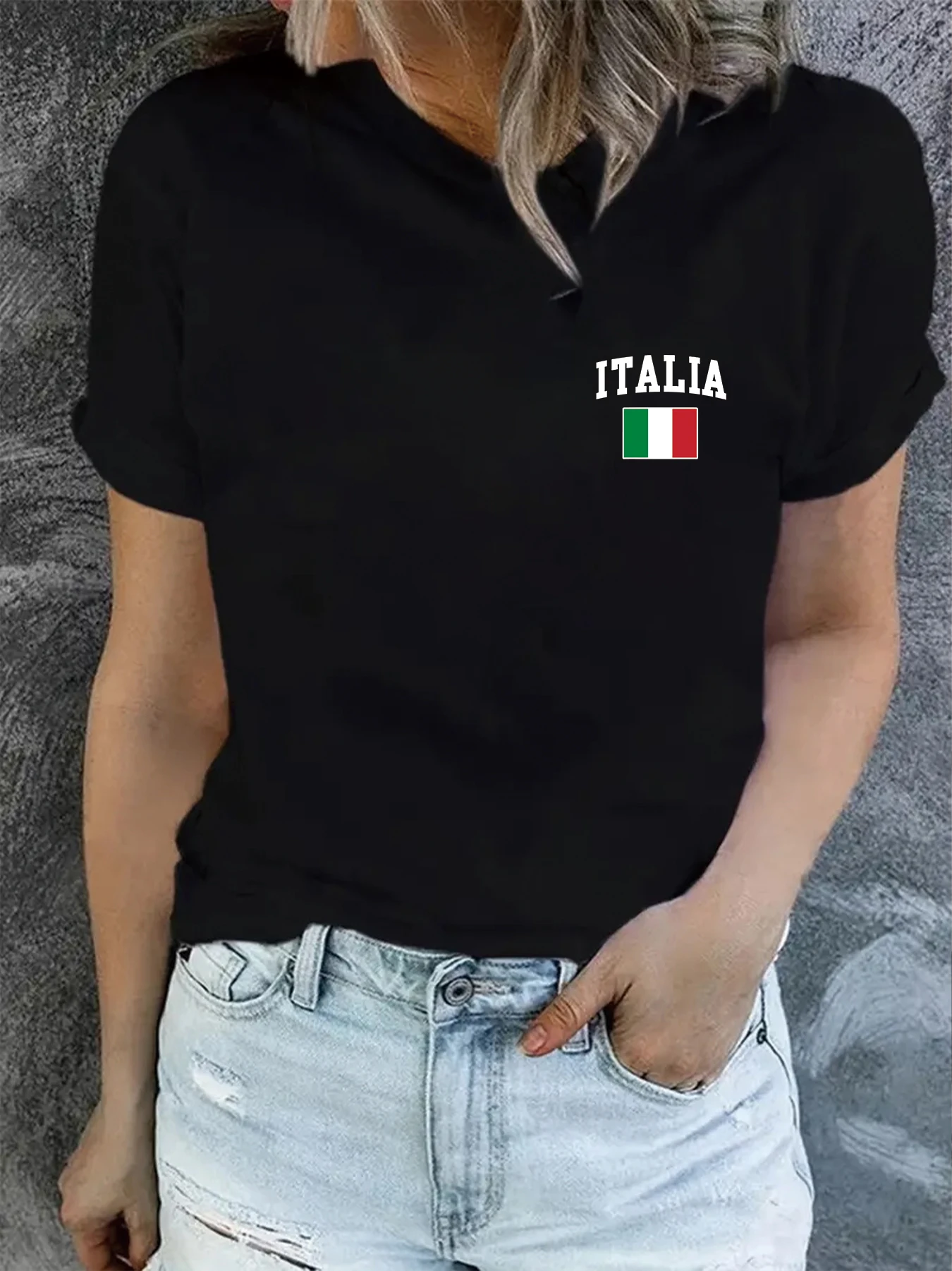 Italian flag print creative design women\'s T-shirt top summer round neck short sleeved fashionable graphic t shirt