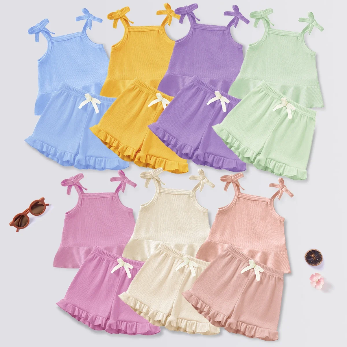 Baby Girl Summer Set 2 Piece Set with Ruffle Edge Sling and Ruffle Edge Shorts Soft Fabric for Going Out, Home or Party Wear