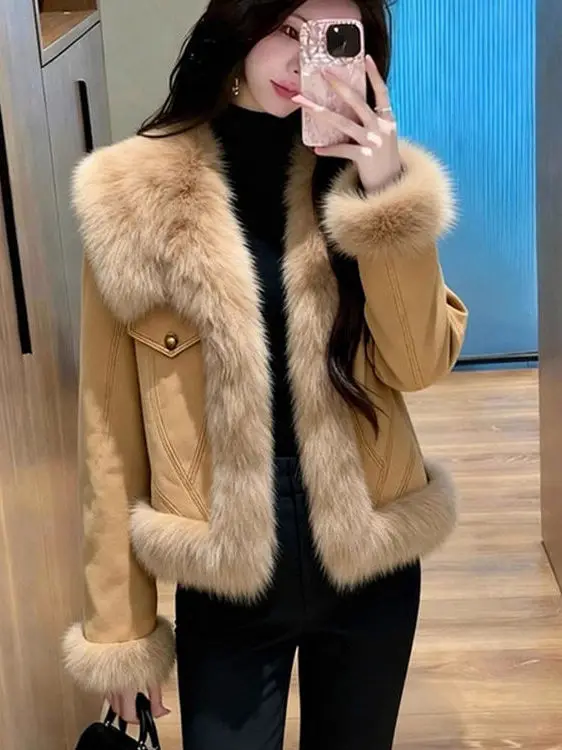 

Высококачественный женский джинсовый пуховик с меховым воротником, очень теплый, модный, зимний, новинка