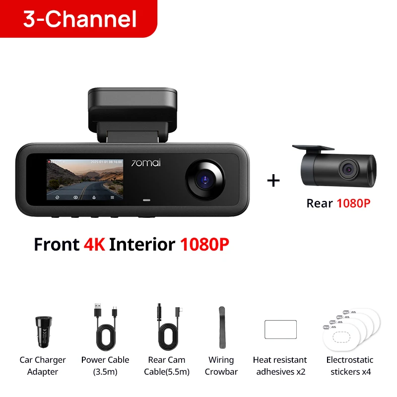 【SA Warehouse】70mai 4K T800E 3-kanaals dashcam voor achter interieur stembediening 24 uur parkeren 3-in-1 4K auto DVR 70mai T800E