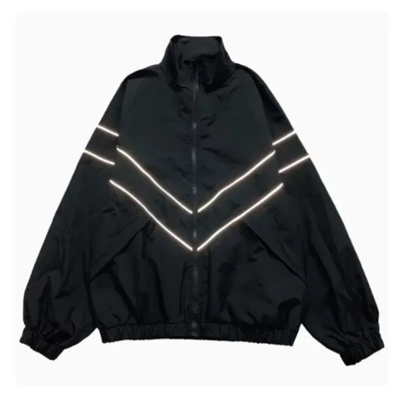Reflective Striped Design Jacket Street Loose Sports Outerwear Casual Outwear Windbreaker Man Women Rib-sleeve Coats