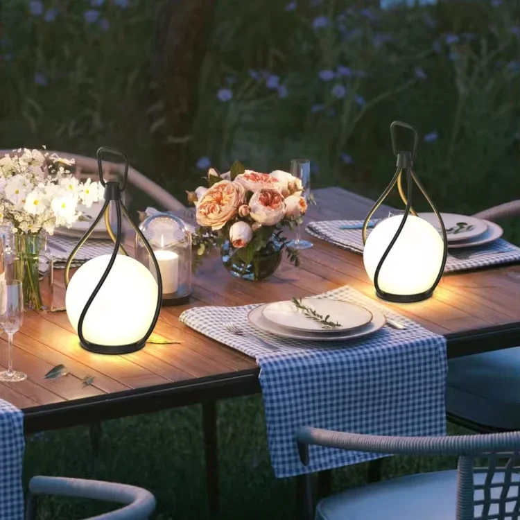 Portable Charging LED Table Lamp Black Clear Glass Globe Modern Design Outdoor Restaurant Garden Camping Tree Decoration