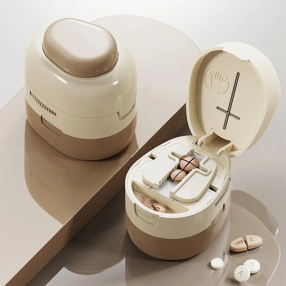 

Multifunctional 2/4-in-1 Pill Cutter Food Grade Dustproof Tablet Splitter Precise Cutting Compact Pill Storage Box Daily Use