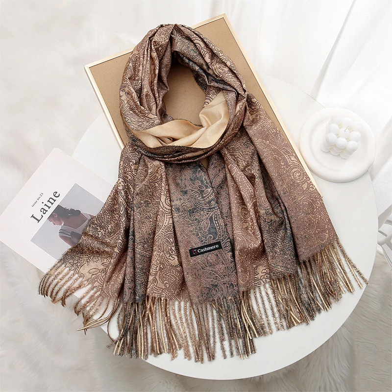 Elegant Fashion Paisley Designer Women Scarf Winter Hijabs Tassels Long Lady Shawls Cashmere Like Pashmina Hijabs Scarves Wraps