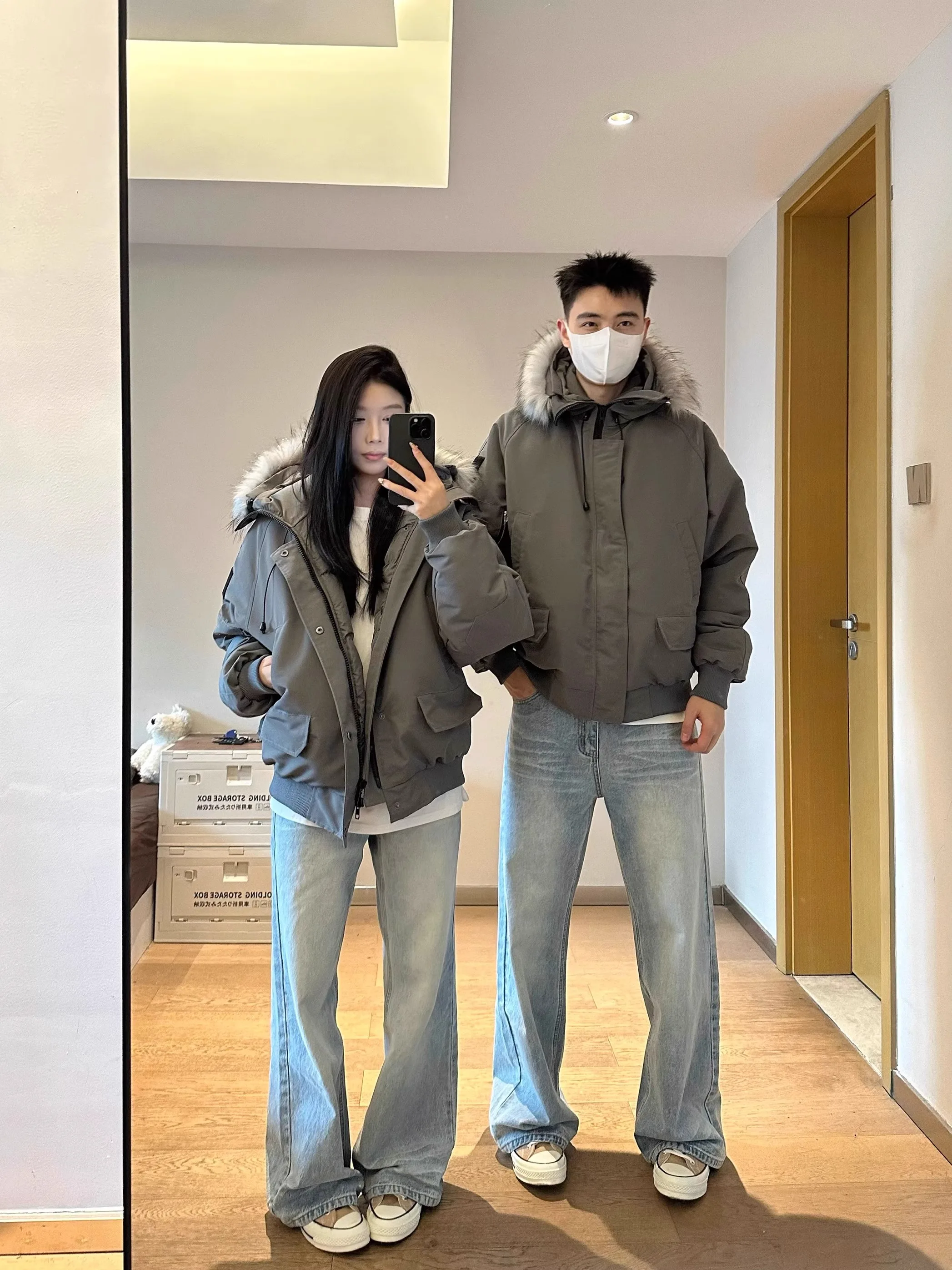 Thickened Hooded Men's Cotton Jacket with Large Fur Collar for Winter Casual Wear Warm Polyester Fiber Long Sleeve Coat