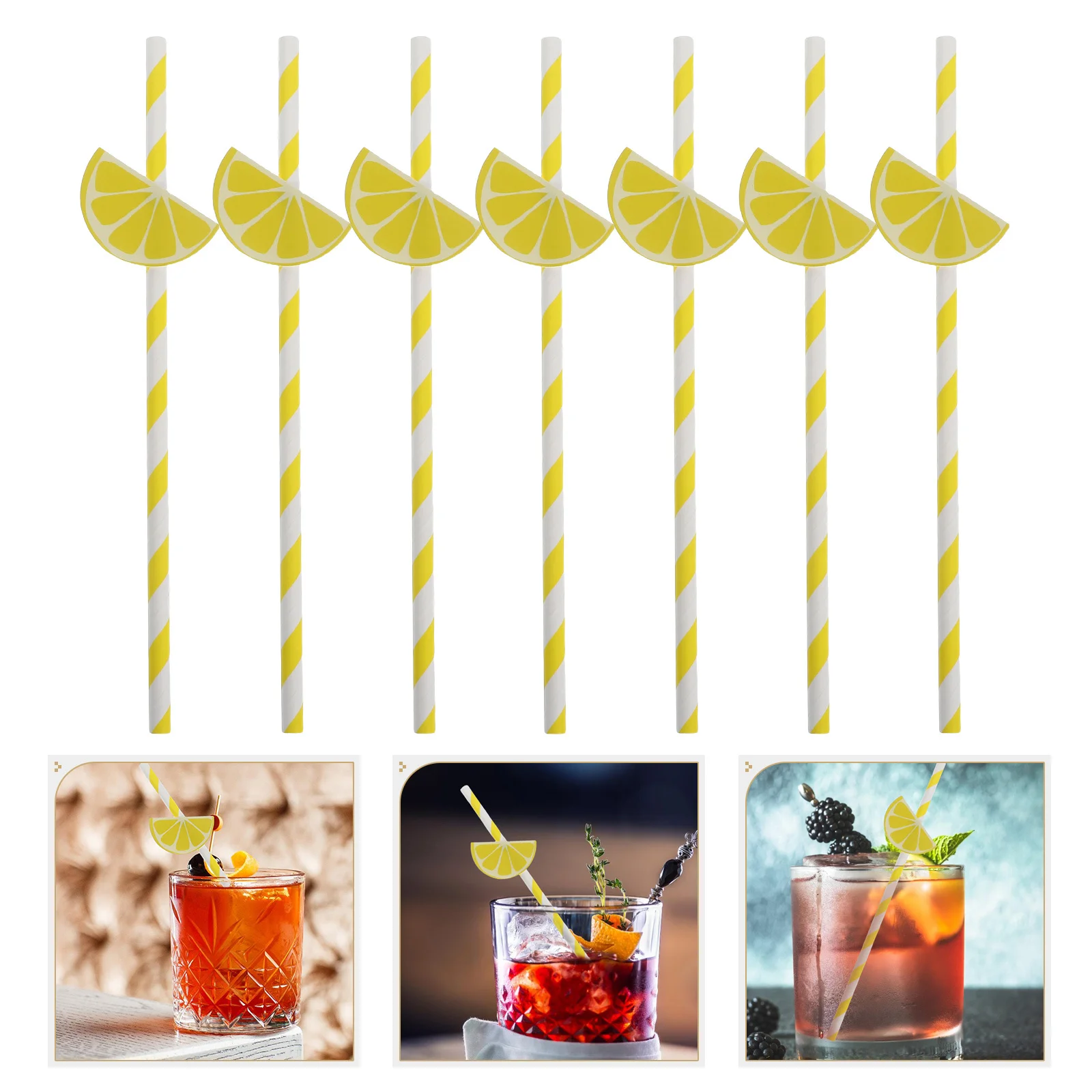 

30Pcs Paper Drinking Straws Unique Lemon Pattern Party Straws for Beverages DIY Photo Props Decoration Supplies