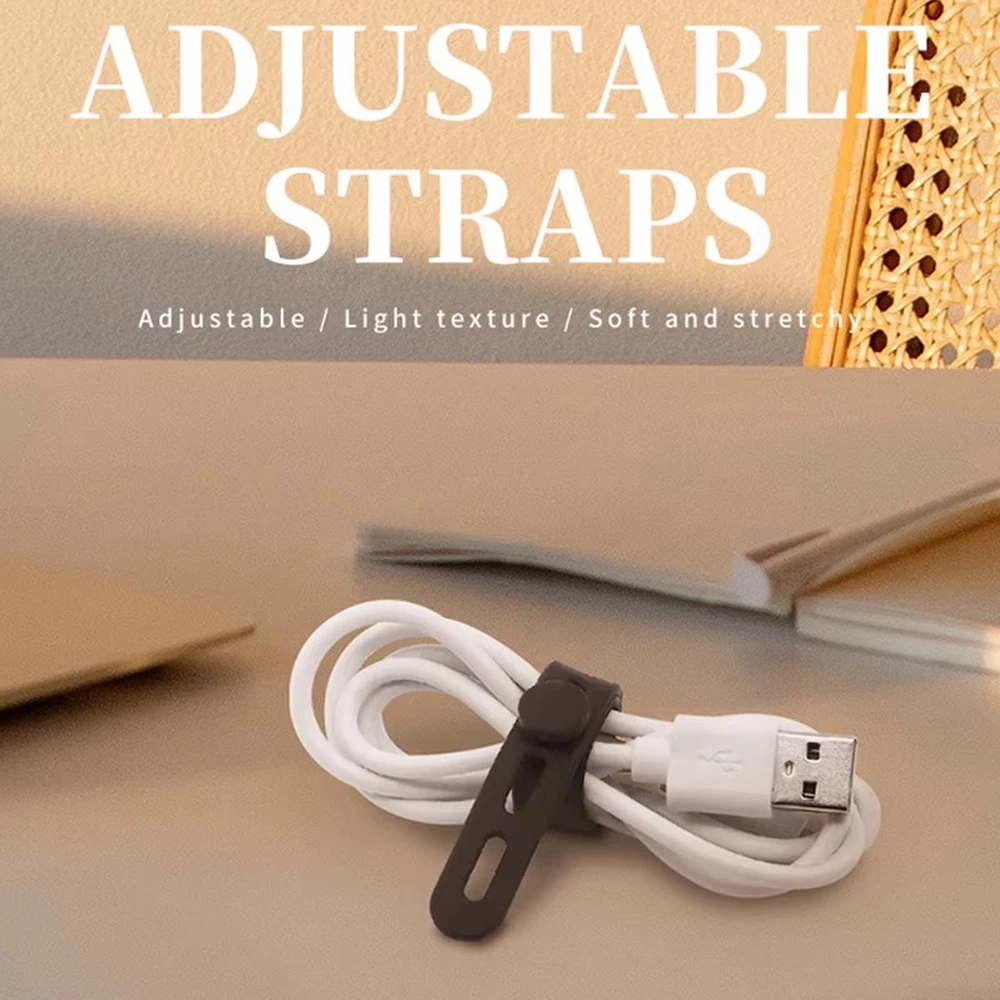 Adjustable Silicone Cable Ties Cord Organizer Cable Straps Reusable Cord Ties Travel Cable Organizer Desk Winder Elastic Tie