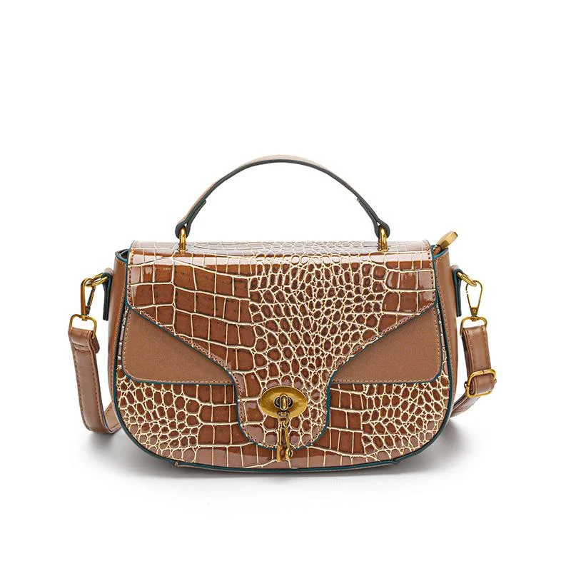 Fashion Shoulder Bag, New High-quality Popular All-match Contrast Color Handbag, Stone Pattern Classic Practical Crossbody Bag, New Women's Saddle Bag_voghion.com