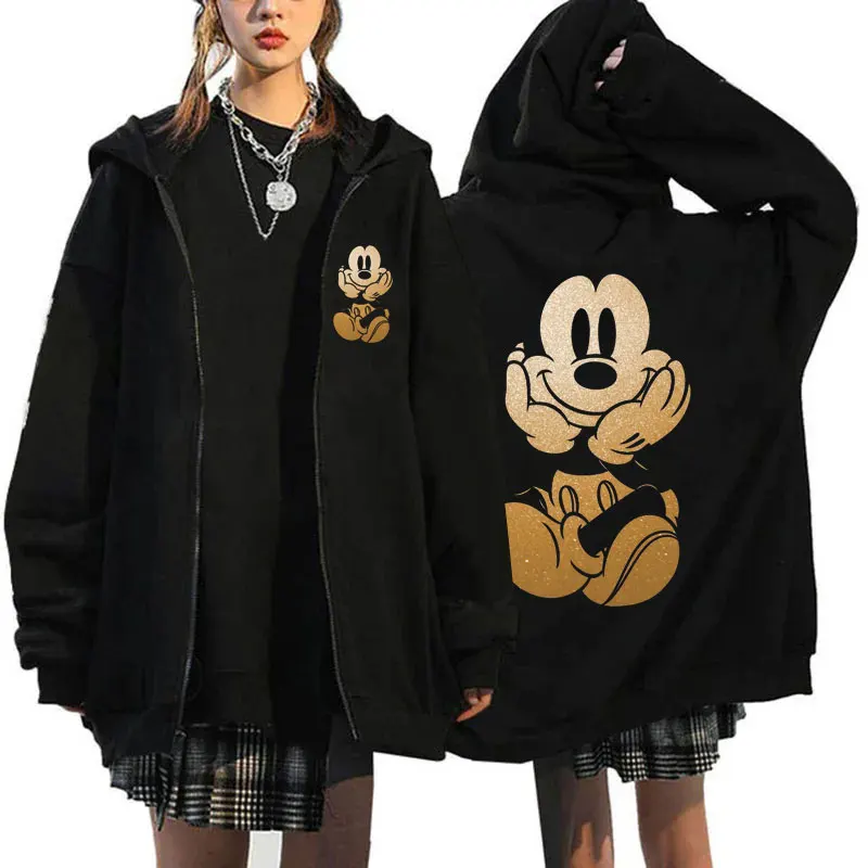 Black Mickey Mouse Men Zipper Hoodie Spring Autumn Oversized Women Sweatshirt Cartoon Anime Fashion Couple Clothes Coat Jackets