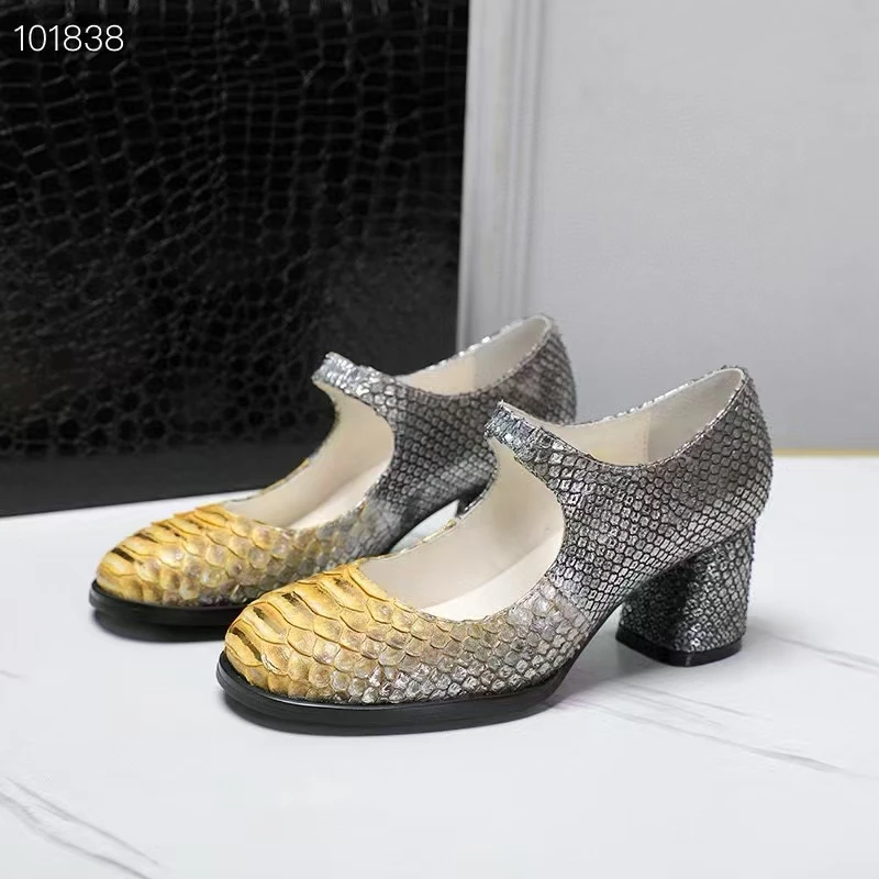 2025 new arrival Fashion snake skin causal shoes women,Genuine leather high-heel shoes PDD600