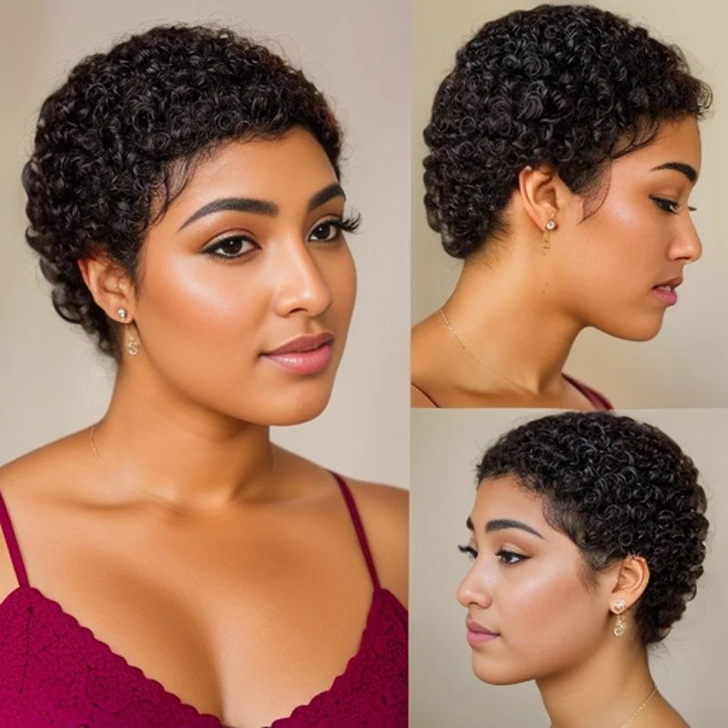 여성용 우아한 픽시컷 곱슬머리 풀머신메이드 가발