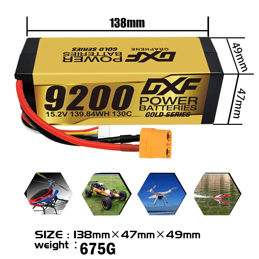 DXF 4S 리포 배터리 14.8V 15.2V 6500mAh 8000mAh 9200mAh 그래핀 5mm 플러그 1/8 버기 RC 자동차 보트 비행기용