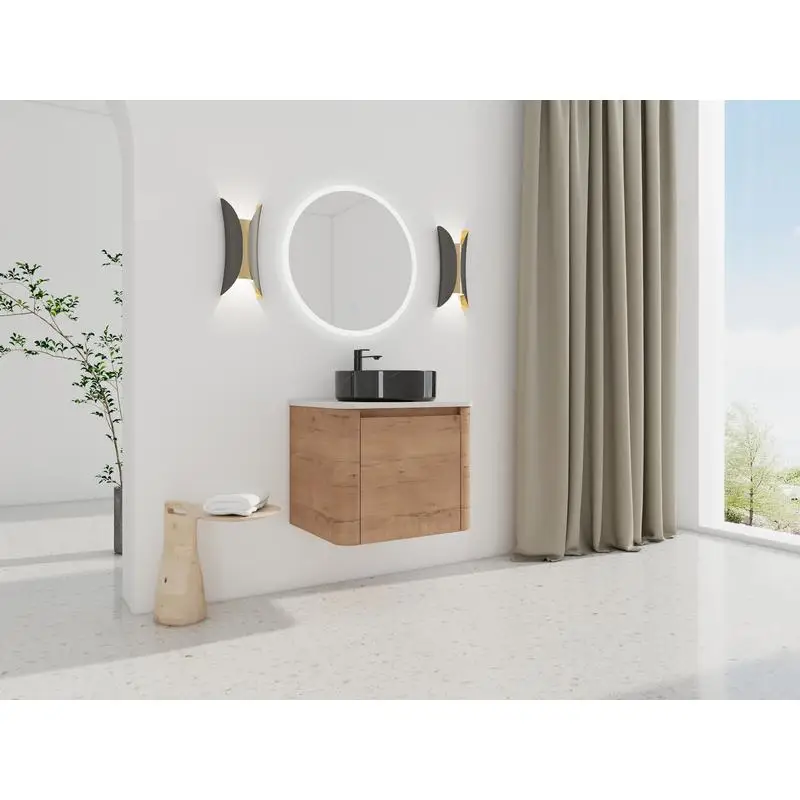 زينة حمام مثبتة على الحائط مقاس 24 بوصة مع حوض سيراميك وباب مغلق ناعم، خشب رقائقي، سهل التجميع، تصميم موفر للمساحة، طراز حديث