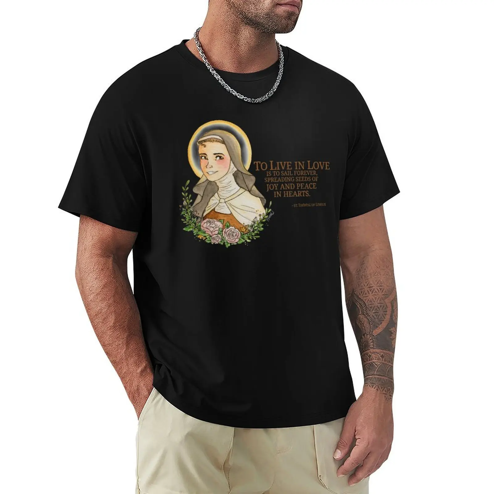 St. Therese of the Child Jesus T-Shirt plain shirts graphic tee Men's cotton t-shirt