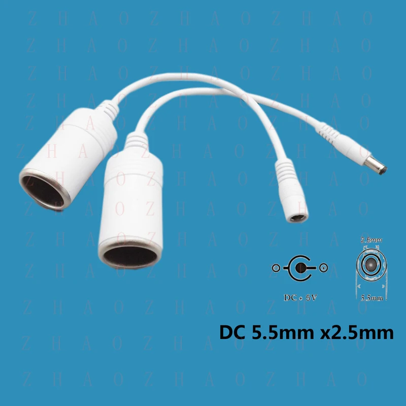 L+ for Car Cigarette Lighter Socket to DC Female/Male 5.5mm x 2.5mm Power Charger Cable 4pcs