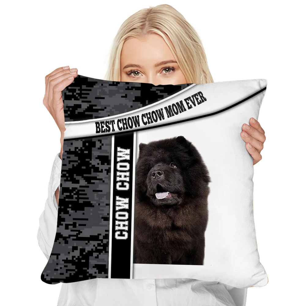 

HX Fashion Animals Cover Cushion Best Chow Chow Mom Ever 3D Printed Throw Pillows Polyester Zip Pillow Cover Dropshipping