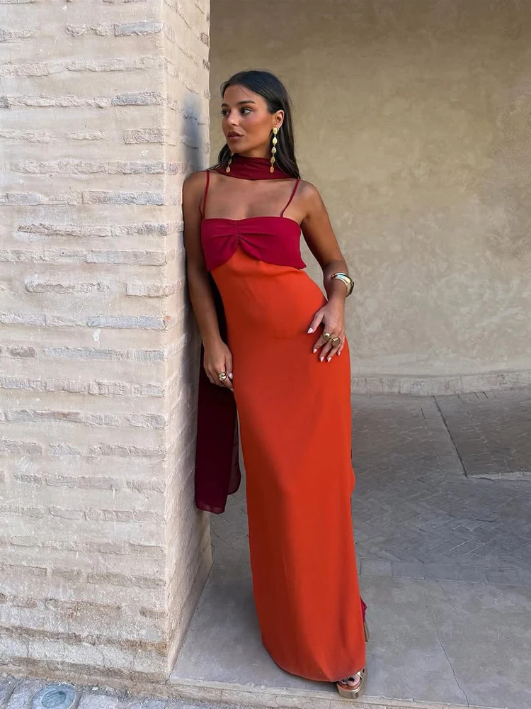 Color Blocking Strapless Ribbon Women Summer Dress Sexy Sleeveless Backless High Waist Slim Vestidos 2026 Lady Vacation Outfit