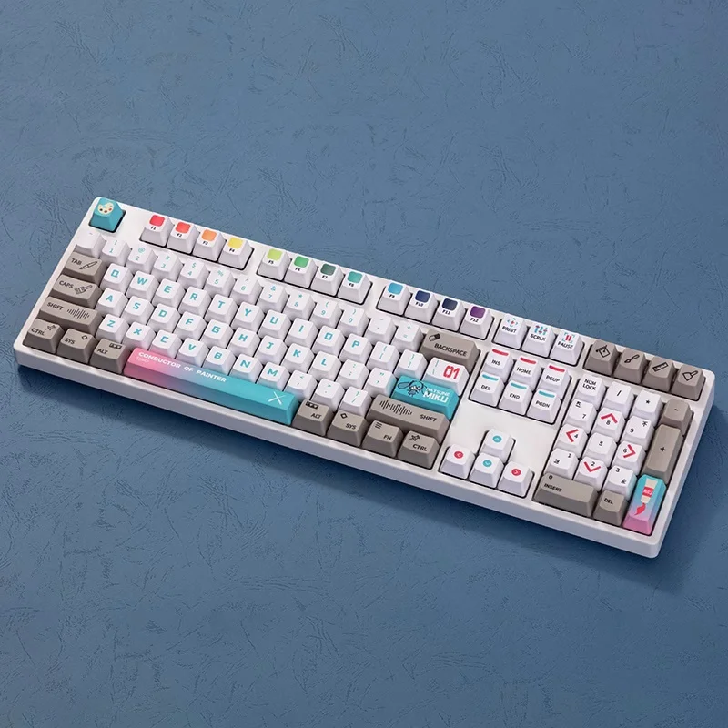 

Anime Hatsune Miku Figure kawaii Model DIY Conductor of painter theme 108 key mechanical keyboard cap Cosplay props toys Gifts