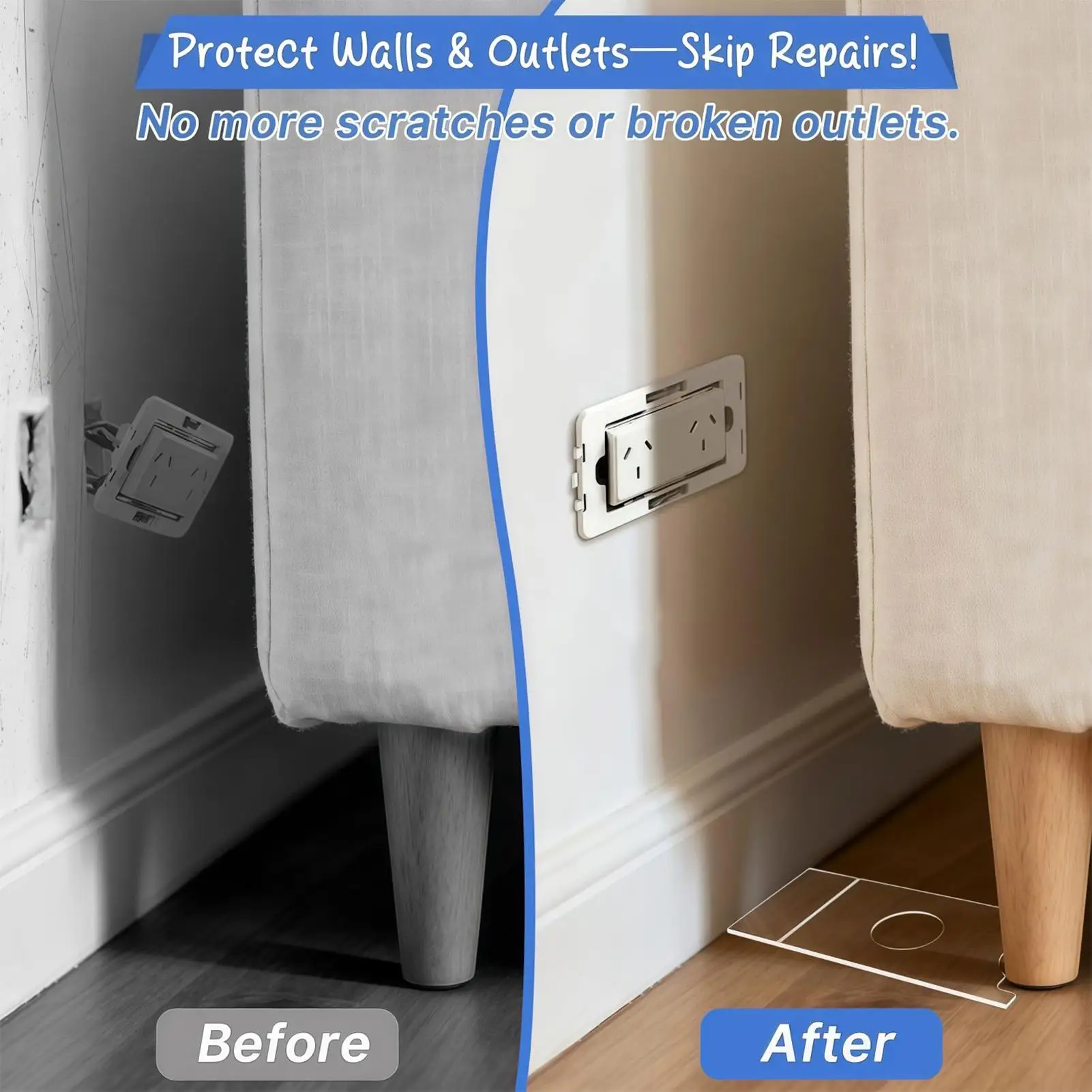 Headboard Wall Protector 2-Piece Transparent Acrylic Adjustable Wall Spacer Under Couch Blocker For Protection Prevent Sliding