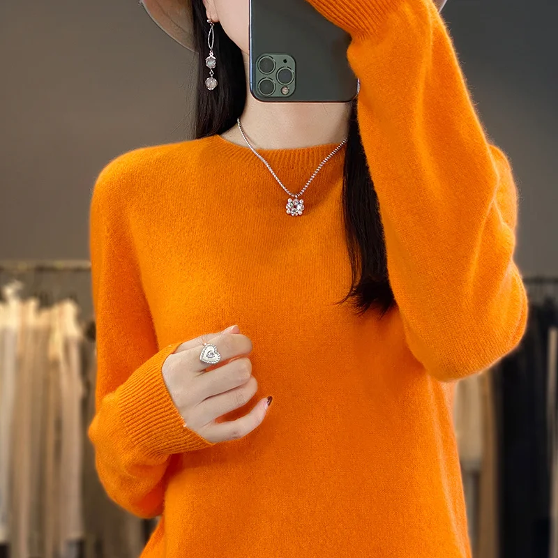 

Осень и зима, новая модная женская одежда, пуловер, свитер с круглым вырезом, свитер из 100% чистой шерсти, топ с длинными рукавами-WQ012