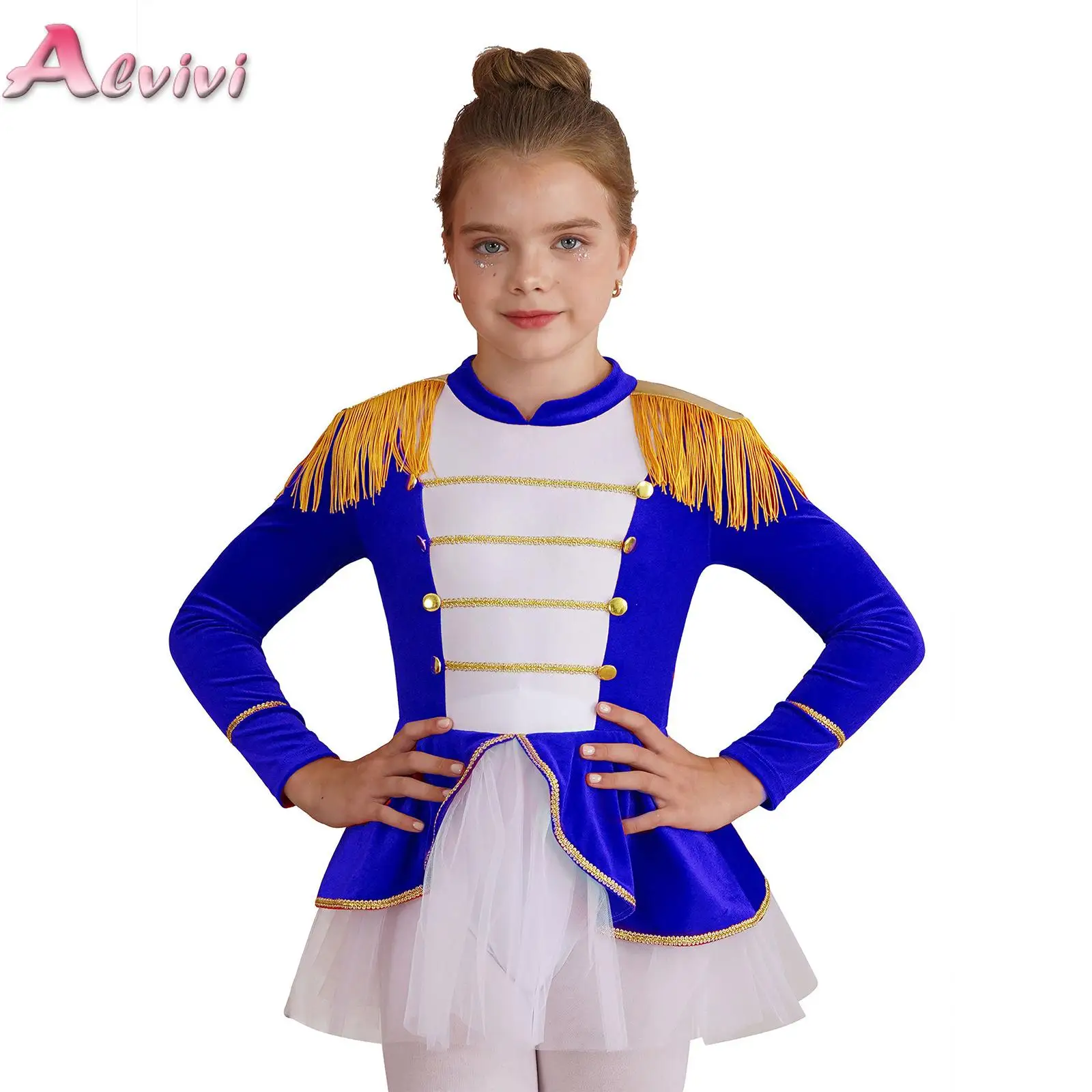 

Girls Christmas Circus Tassel Epaulet Mesh Tutu Dress Leotard Jumpsuit Performance Costume Festival Party Cosplay Costume