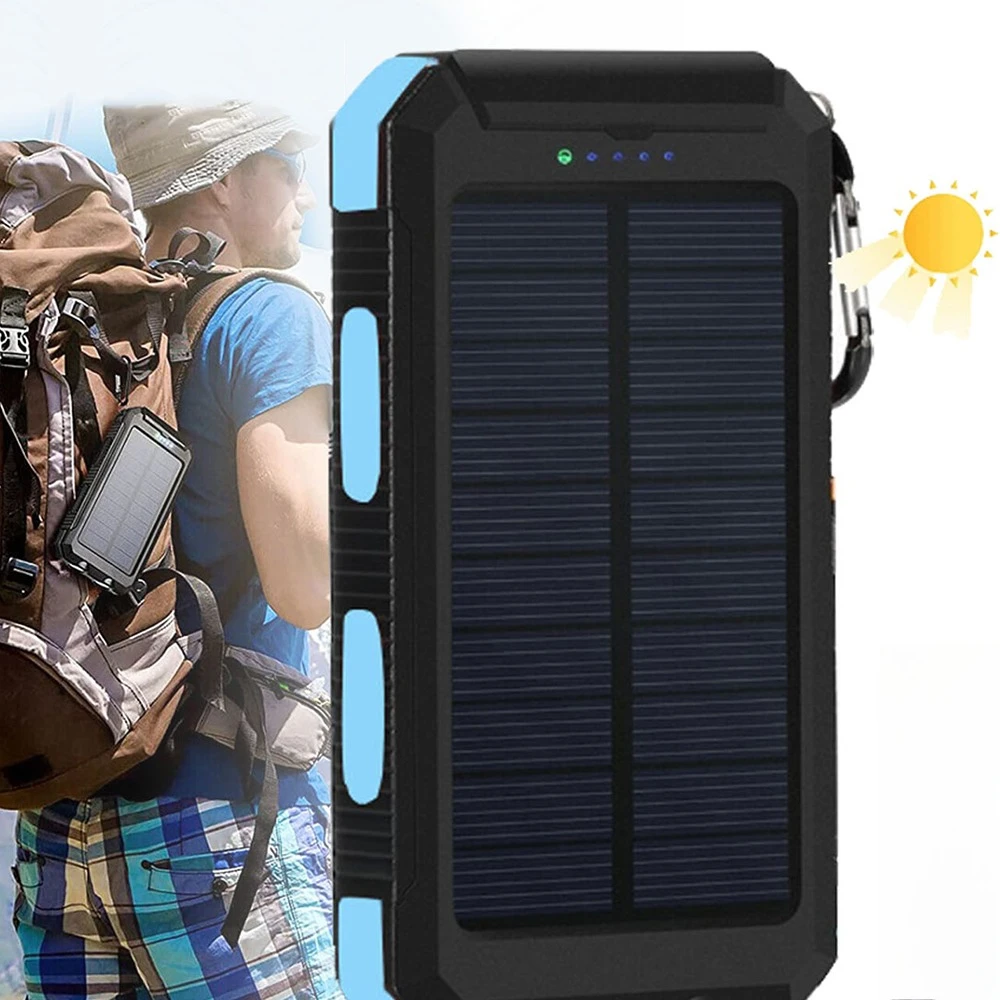 Banque d'alimentation solaire portable, chargeur USB, étanche et anti-poussière avec lumières LED pour le camping, les voyages et les activités de plein air