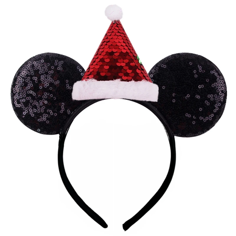 2024 Mickey Mouse Ears Headband Christmas Snowflake Festival Sequins Bow Hairband Women Girls Party Hair Accessories Gift