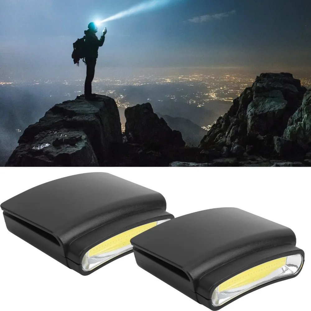 

2 Pcs PVC LED Clip Headlamp Black Plastic Hat Brim Light Three Modes Bright Adjustable Mini Head Light for Cycling Activities