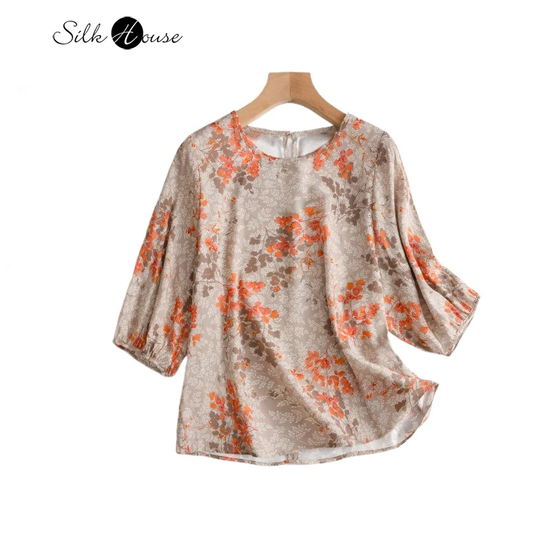 

Повседневная летняя новинка 19 мм, 93% натуральный шелковый шелк, эластичная однотонная атласная футболка с коротким рукавом и круглым вырезом, свободная универсальная футболка