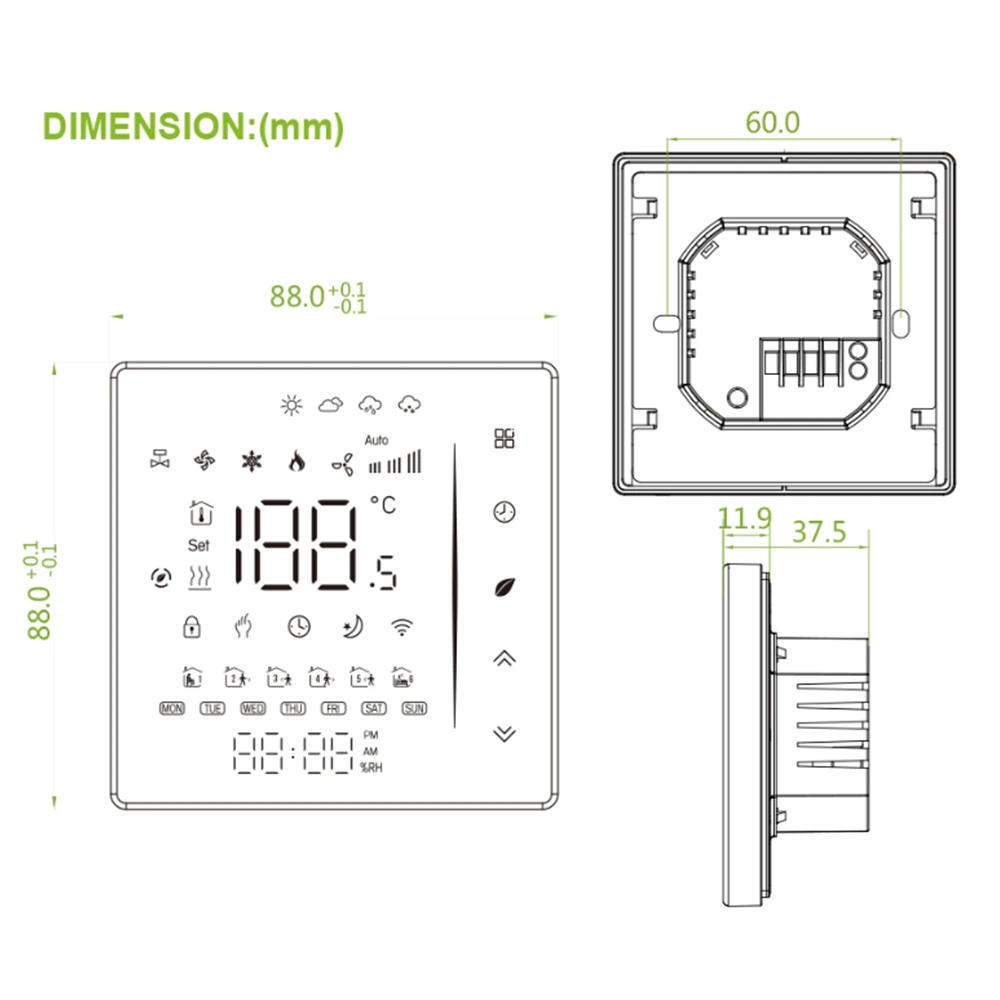 Tuya Water Heating System Smart WIFI Thermostat Weather Display Central Heating Wiring Centres Hub Controller Actuators