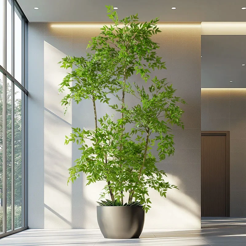 

2-7FT Large Artificial Ficus Tree Tropical Bamboo Plants Plastic Nandina Leaves Real Touch Bamboo Tree For Home Shop Party Decor