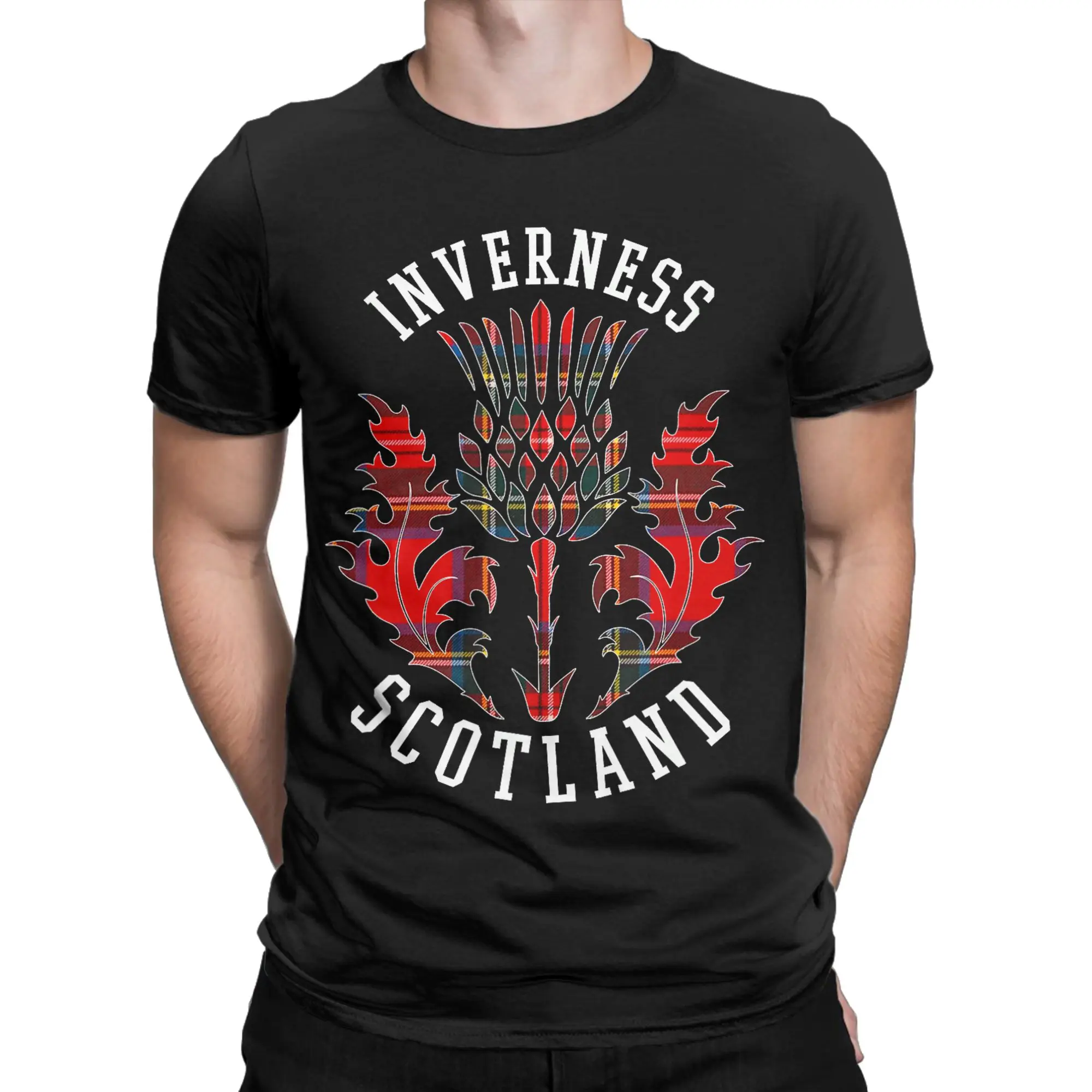 Casual Scottish Tartan Thistle Emblem T-Shirt Men Crew Neck Pure Cotton T Shirts Inverness Scotland Tee Shirt Gift Idea merch