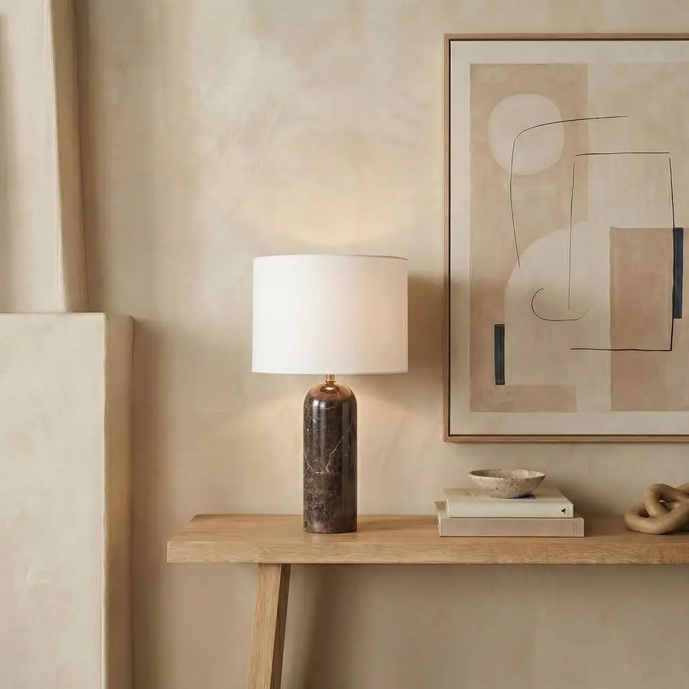 Dimmable 27-inch LED Table Lamp with Brown/White Marble Base for Bedroom, Living Room, Office, and Nightstand