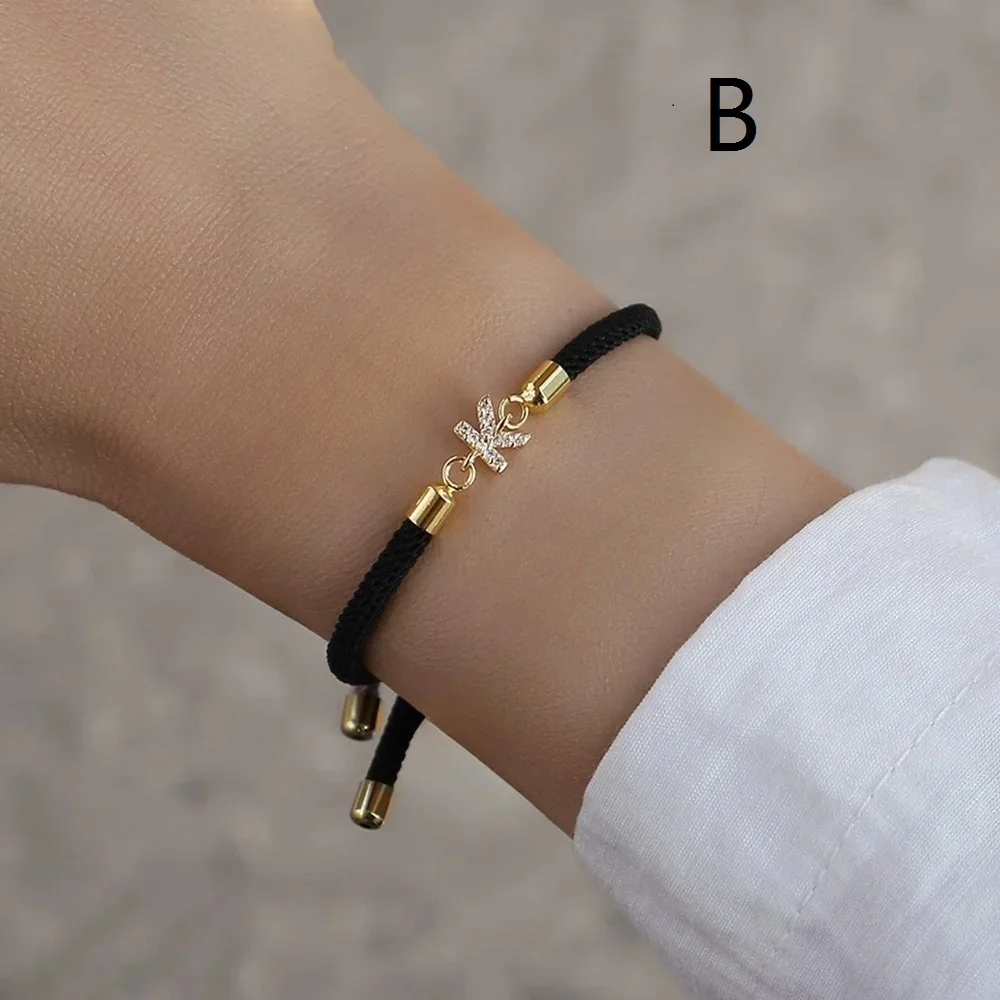 New Brand Fashion Initial Letter Charm Bracelet Women Pave Zirconia 26 A-Z Adjustable Rope Bracelet Women Jewelry Gift BZ003